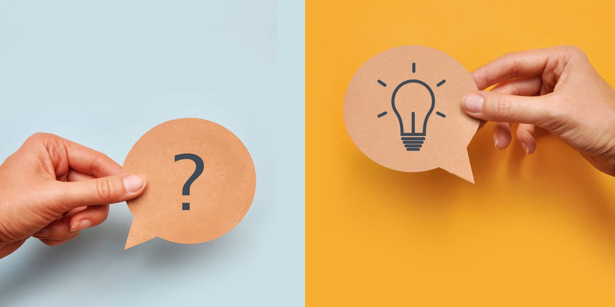 Symbole Fragezeichen und Glühbirne